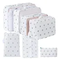 7-piece travel luggage organizer bag set with green cactus print on white fabric - Cactus / 7-piece Set / White
