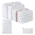6-piece travel packing cube set with a green cactus pattern on white oxford cloth - Cactus / 6-Piece Set / White