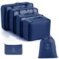 Durable navy blue 6-piece travel packing cube set made of cationic Oxford cloth - Standard Twill Style / 6-Piece Set / Navy Blue