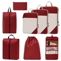 7-piece red compression travel packing cubes and hanging toiletry bag set for luggage - 8-Piece Set / Red