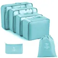 6-piece cyan travel packing cube set with mesh organizers and laundry bags for luggage - Standard Twill Style / 6-Piece Set / Korean Blue