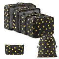 Premium 6-piece black travel packing cube set featuring vibrant lemon print design - Lemon Print / 6-Piece Set / Black