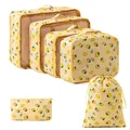 Travel storage set with lemon print in 6-piece oxford cloth luggage organizer - Lemon Print / 6-Piece Set / Yellow