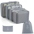 Grey 6-piece cationic travel packing cubes set with drawstring bag - Standard Twill Style / 6-Piece Set / Gray