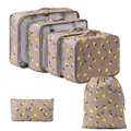 Travel luggage organizer set 5 pieces with yellow lemon patterns on grey fabric - 6-Piece Set / Grey Lemon