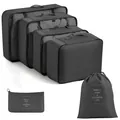 6-piece grey cation oxford travel packing cubes set with mesh top and drawstring bag - 6-Piece Set / Black
