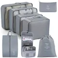 7-piece grey travel packing cubes set made of durable cationic Oxford fabric - 8-Piece Set / Gray