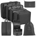 Premium 7-piece grey Oxford cloth travel packing cube set for organized luggage storage - 8-Piece Set / Black
