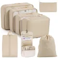 8-piece cream travel packing cube set made of durable Oxford cloth luggage organizers - 8-Piece Set / Beige