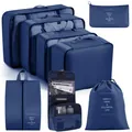 Navy blue travel packing cube set including 8 pieces of cationic Oxford cloth organizer bags. - 8-Piece Set / Navy Blue