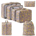 6-piece travel packing cube set with yellow lemon pattern on grey cationic oxford cloth - 7-piece Set / Grey Lemon