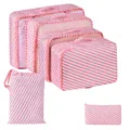 6-piece pink striped travel packing cubes set made of durable cationic oxford fabric - 6-Piece Set / Pink Striped