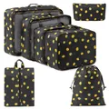 Complete travel luggage organizer set in black Oxford cloth with cute lemon pattern - Lemon Print (7-Piece Set) / 7-piece Set / Black