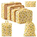 Comprehensive 6-piece lemon print travel organizer bag set in beige Oxford cloth - Lemon Print (7-Piece Set) / 7-piece Set / Yellow