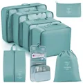 Teal 7-piece travel organizer packing cube set made of durable cation oxford cloth fabric - Standard Hook Style (8-Piece Set) / 8-Piece Set / Korean Blue