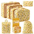 Yellow lemon pattern 7-piece travel packing cubes set made of high-quality Oxford cloth - Lemon Print (Hook 8-Piece Set) / 8-Piece Set / Yellow