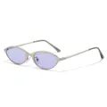 Chic retro 90s style silver narrow frame cat eye sunglasses with lavender purple lenses - Sand Silver Frame / Purple Lens
