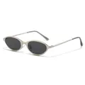 Stylish vintage 90s narrow frame cat eye sunglasses featuring a silver metallic finish - Sand Silver Frame / Black Grey Lens