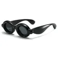 Trendy avant-garde black bubble frame frog-eye sunglasses for outdoor fashion street style - Glossy Black Frame Grey Lens