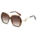 Oversize-Damen-Sonnenbrille mit Schildpatt-Rahmen und eleganten Perlenbügeln - Schildpatt-Rahmen Farbverlauf Tee (BJ5709)