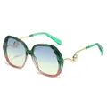 Modische Damen-Sonnenbrille mit Farbverlauf und eleganten Perlen-Bügel-Verzierungen - Grüner Schildpatt-Rahmen Grau Gelb (BJ5709)