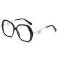 Elegante übergroße schwarz-goldene Damen-Sonnenbrille mit dekorativem Perlen-Detail am Bügel - Schwarzer Rahmen Klare Gläser (BJ5709)