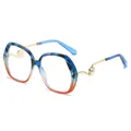 Übergroße Damen-Sonnenbrille mit blau-orangefarbenem Verlauf und Perlendetail am Bügel - Blauer Schildpatt-Rahmen Klare Gläser (BJ5709)