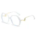Trendige weiße Übergroße Sonnenbrille für Damen mit eleganten Perlen-Details - Weißer Rahmen Klare Gläser (BJ5709)
