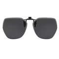 Black polarized clip-on sunglasses with flip-up design and polygonal rimless lens. - Black Gray Clip-on Sunglasses