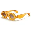 Trendy amber translucent bubble-frame sunglasses with small round lenses for street - Translucent Orange Gradient Tea