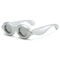Funny oversized bubble frog-eye sunglasses in matte silver finish for street style - Silver Frame Silver Mirror Lens