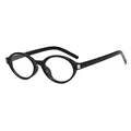 Lunettes de soleil ovales noires vintage pour femmes avec détails métalliques argentés - C7 Monture Noire Verres Transparents