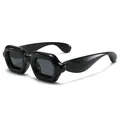 Chunky black bubble square sunglasses featuring a glossy retro Y2K party aesthetic - Glossy Black (Black Gray Lens)