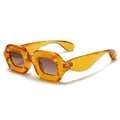 Trendy Y2K oversized bubble frame square sunglasses in translucent amber finish. - Transparent Orange (Gradient Brown Lenses)