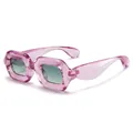 Chic retro Y2K pink bubble square frame sunglasses featuring gradient green lenses - Transparent Purple (Gradient Green Lenses)