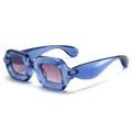 Retro Y2K chunky bubble square sunglasses with blue frame and purple gradient lenses. - Dark Blue (Gradient Grey Lenses)