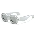 Futuristic Y2K bubble sunglasses with thick metallic silver square frames for party - Silvery (Silver Mirror Lenses)