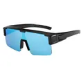 Fashionable lightweight polarized sports sunglasses with blue mirrored lenses for outdoor cycling. - C2 Shiny Black Frame / Ice Blue Lens