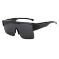 Oversized black polarized fit-over sunglasses with lightweight TR frame for driving - Shiny Black Frame Black Gray Lens