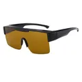 Oversized polarized sunglasses with black frame and amber shield lens - C3 Shiny Black Frame Amber Lens