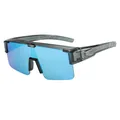 Lightweight TR semi-rimless polarized sports sunglasses with blue mirrored lenses - C6 Transparent Grey Frame / Ice Blue Lens