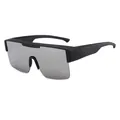 Occhiali da sole polarizzati oversize da uomo con montura nera e lenti a specchio argento - C6 Cornice Nera Sabbia Lente Argento