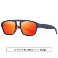 Stylish double-bridge sunglasses for men with sand blue frame and orange tinted lenses - Matte Blue Frame Red Mirror Lens (C8)