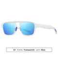 Stylish double bridge sunglasses with transparent frame and blue mirrored lenses - Matte Transparent Frame Blue Mirror Lens (C9)
