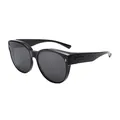 Occhiali da sole polarizzati oversize sopra occhiali con protezione UV da donna - Montatura nero lucido con lenti grigio nero
