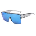 Occhiali da sole oversize con lenti blu a specchio e montatura TR grigia trasparente - C14 Cornice Grigia Trasparente Lente Blu
