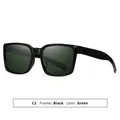 Fashionable outdoor sports sunglasses featuring a black square frame and dark green lenses. - C2 Shiny Black Frame Dark Green Lens