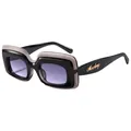 Oversized retro rectangular sunglasses with black and translucent grey dual-tone frame - Mincheng Logo Square Style / C1 Black Frame Gradient Grey