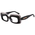Vintage oversized square sunglasses with tiered black frame and gold script detail - Mincheng Logo Square Style / C8 Black Frame Clear Lens