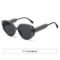 Chic lunettes de soleil hexagonales surdimensionnées pour femmes en gris translucide UV - Monture Grise / Verres Gris-Noir
